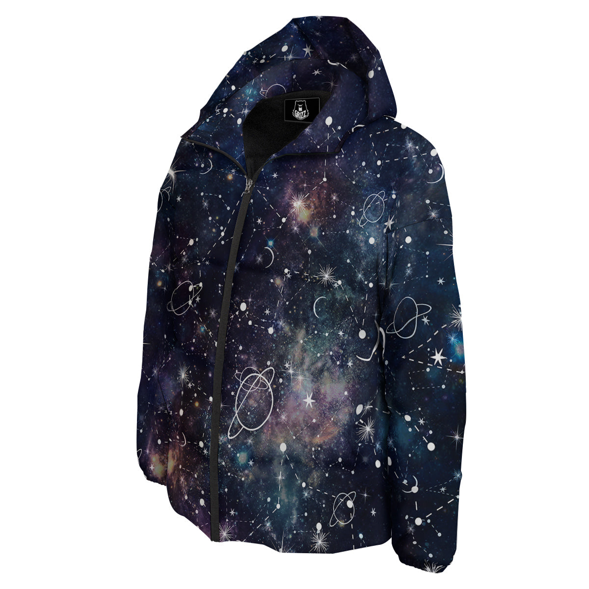 Space Constellation Galaxy Print Down Jacket-grizzshop