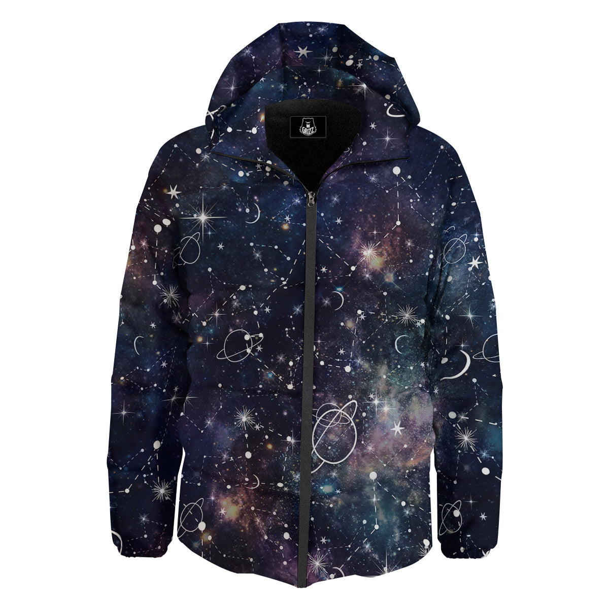 Space Constellation Galaxy Print Down Jacket-grizzshop