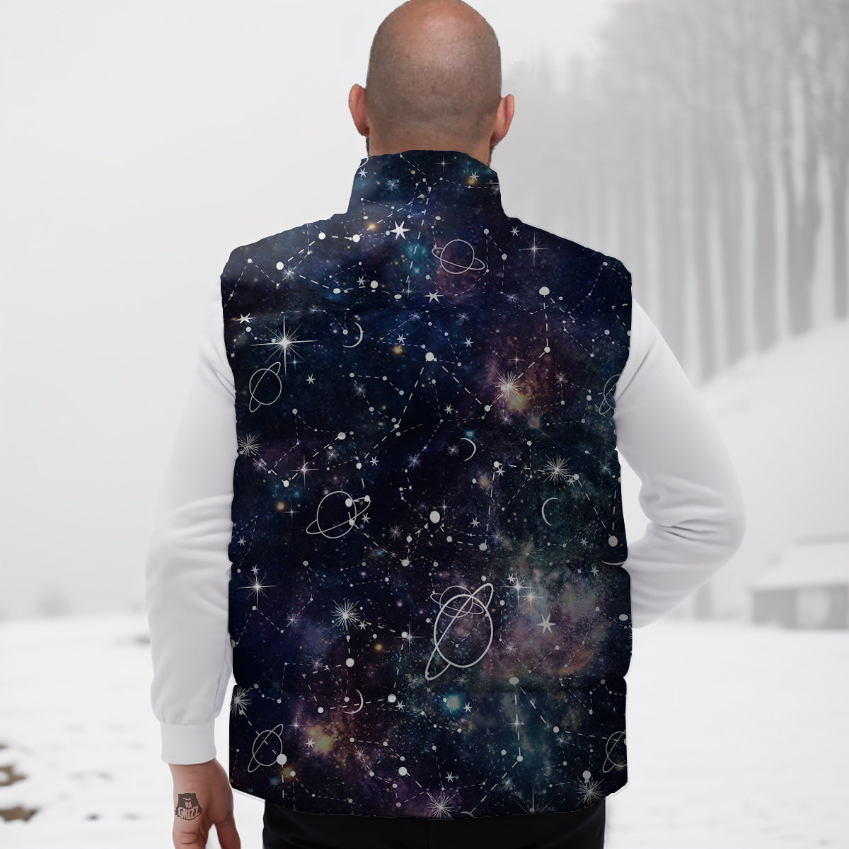 Space Constellation Galaxy Print Down Vest