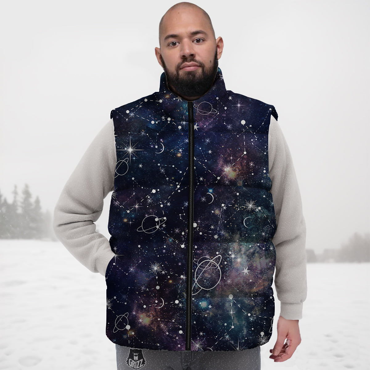 Space Constellation Galaxy Print Down Vest