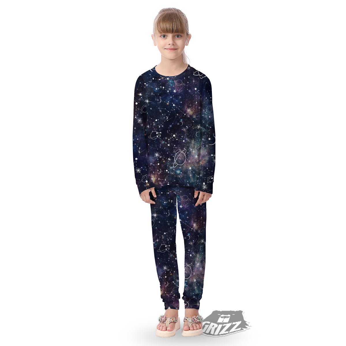 Space Constellation Galaxy Print Kid's Pajamas-grizzshop