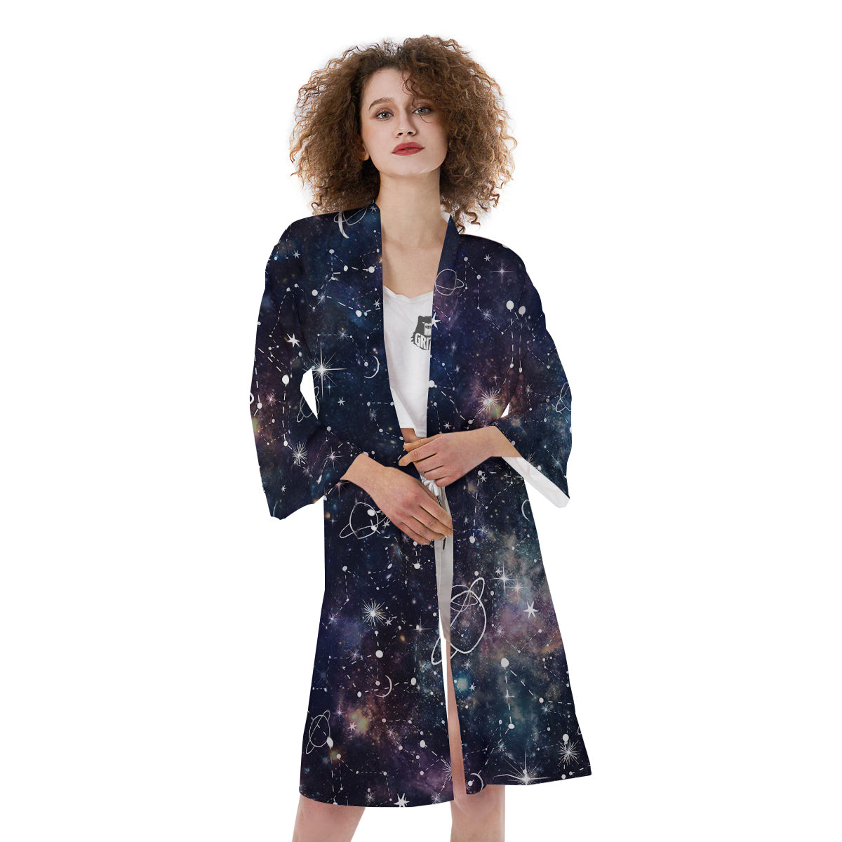 Space Constellation Galaxy Print Kimono-grizzshop