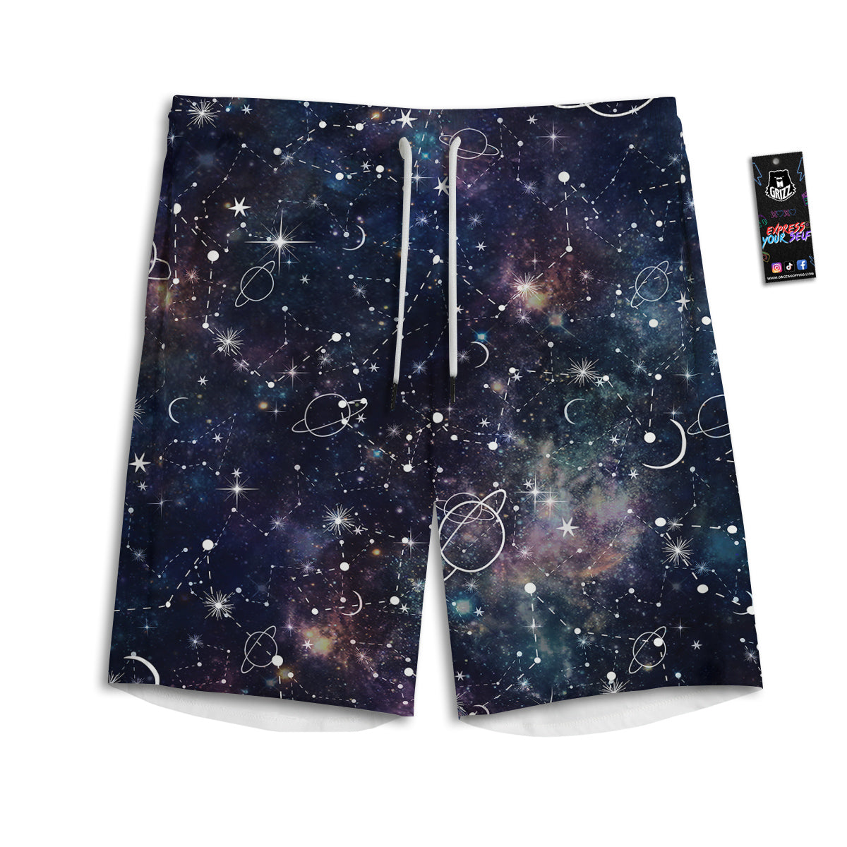 Space Constellation Galaxy Print Men's Athletic Shorts