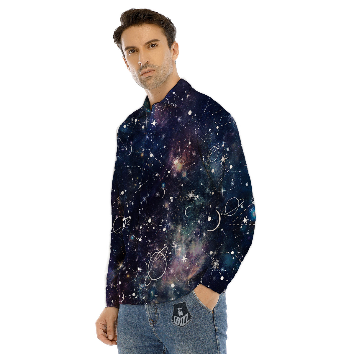 Space Constellation Galaxy Print Men's Dress Shirts-grizzshop