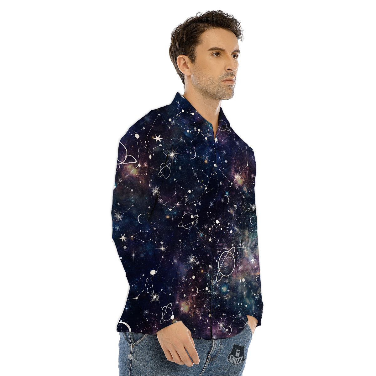 Space Constellation Galaxy Print Men's Dress Shirts-grizzshop