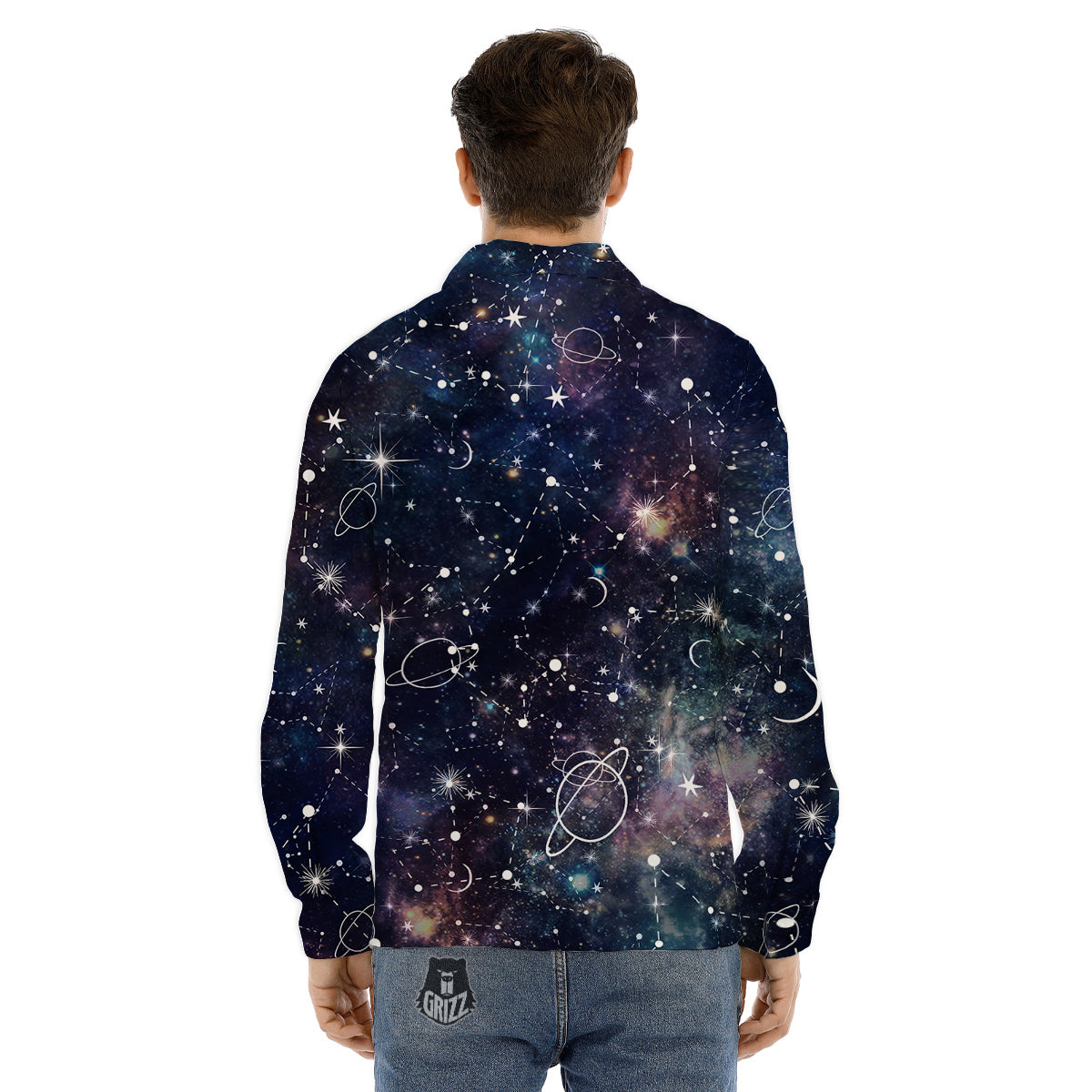 Space Constellation Galaxy Print Men's Dress Shirts-grizzshop