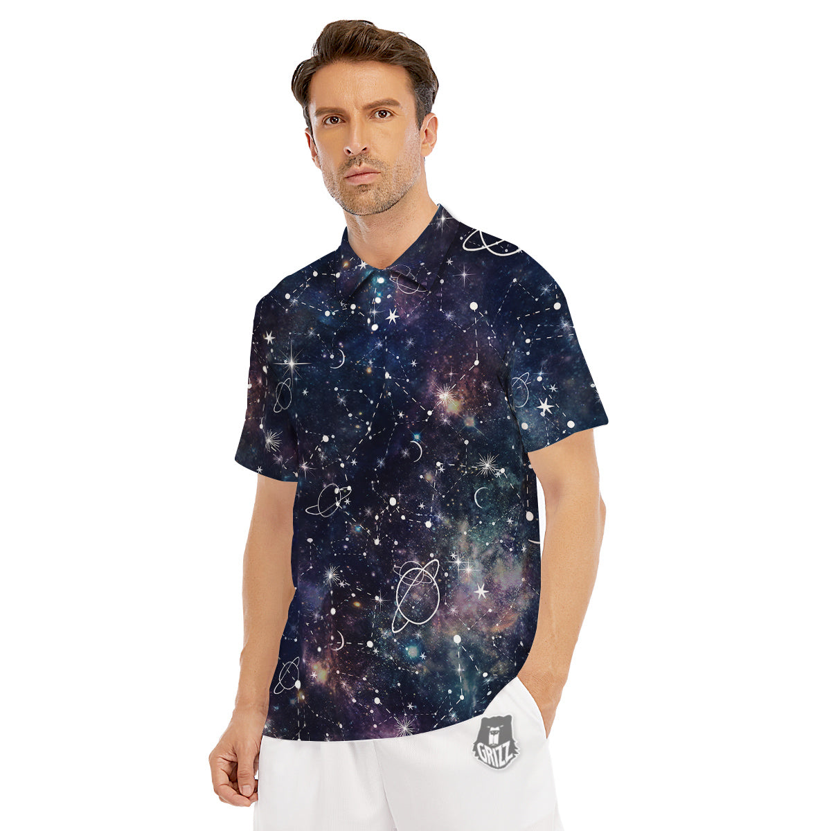 Space Constellation Galaxy Print Men's Golf Shirts-grizzshop