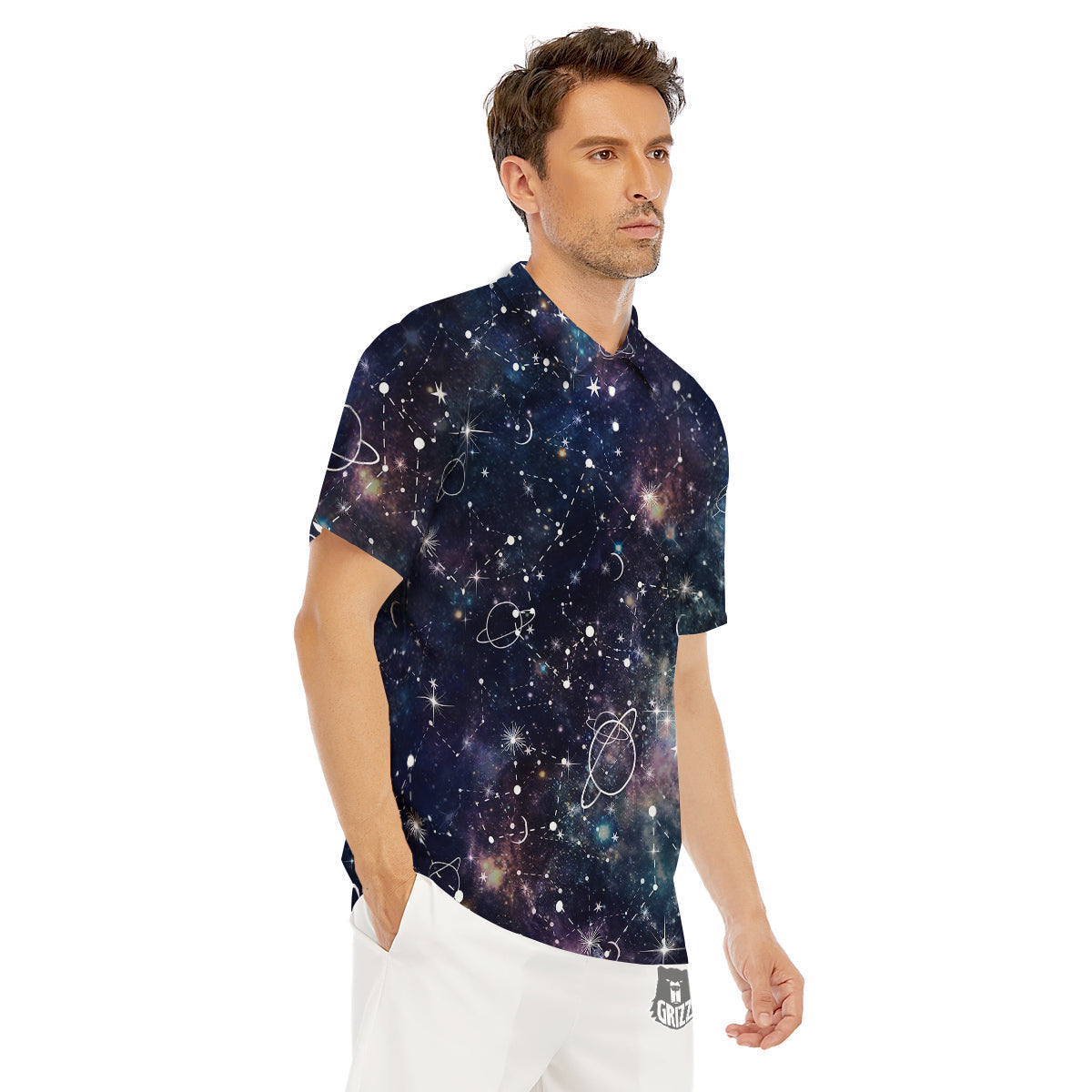 Space Constellation Galaxy Print Men's Golf Shirts-grizzshop