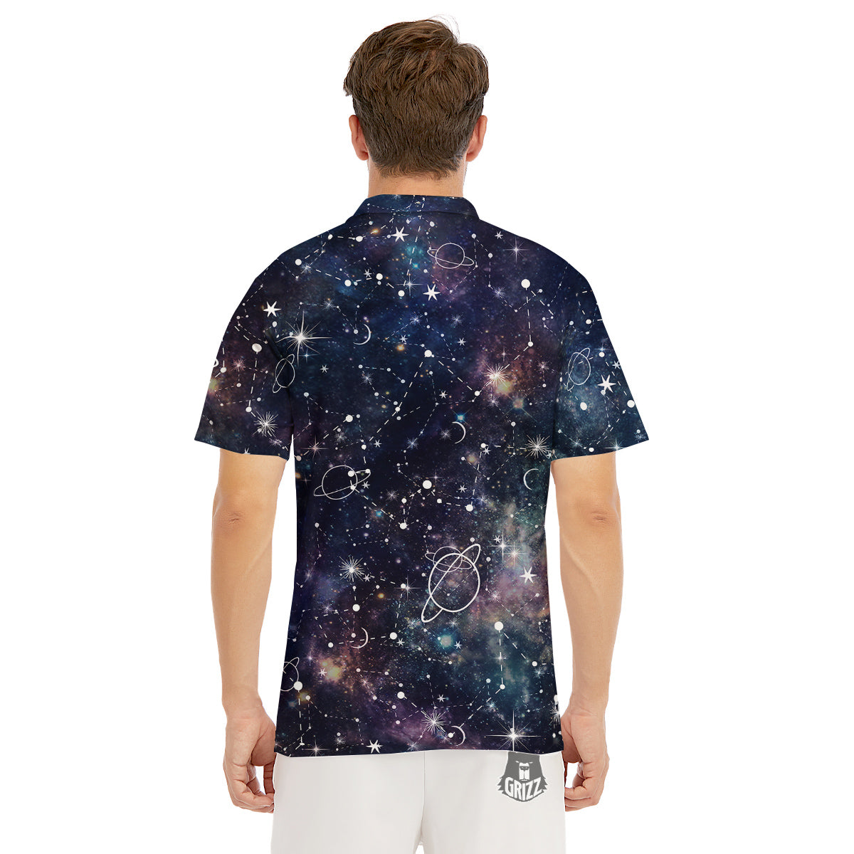 Space Constellation Galaxy Print Men's Golf Shirts-grizzshop