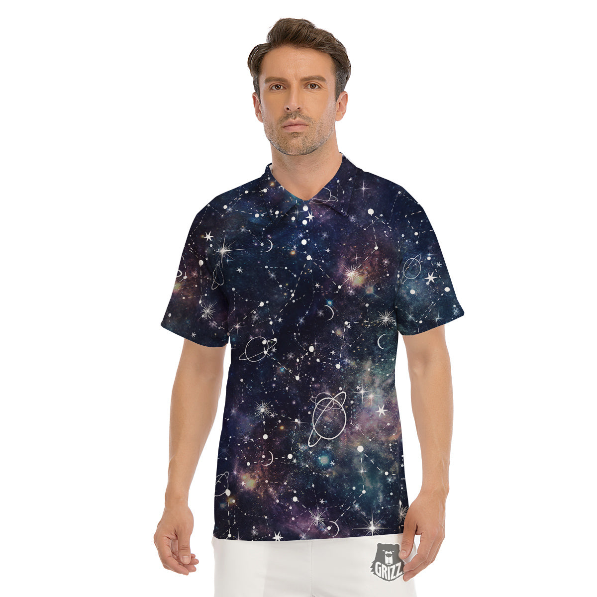 Space Constellation Galaxy Print Men's Golf Shirts-grizzshop