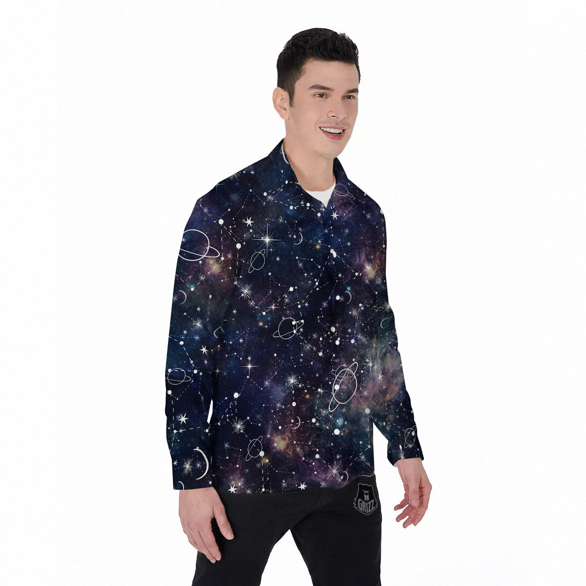 Space Constellation Galaxy Print Men's Long Sleeve Shirts-grizzshop
