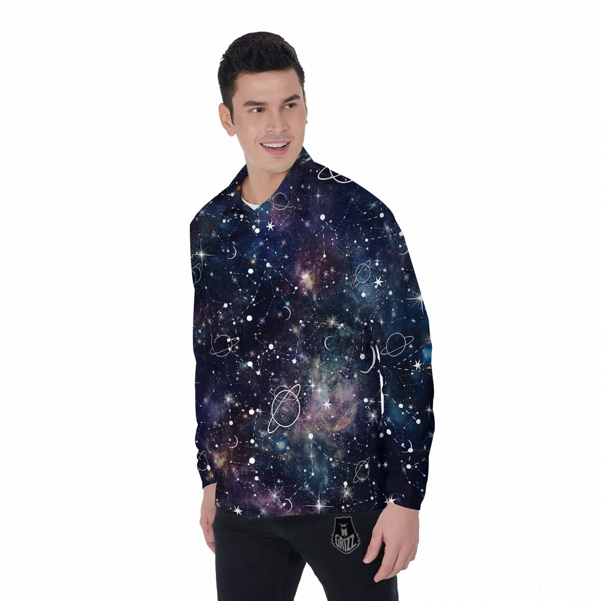 Space Constellation Galaxy Print Men's Long Sleeve Shirts-grizzshop