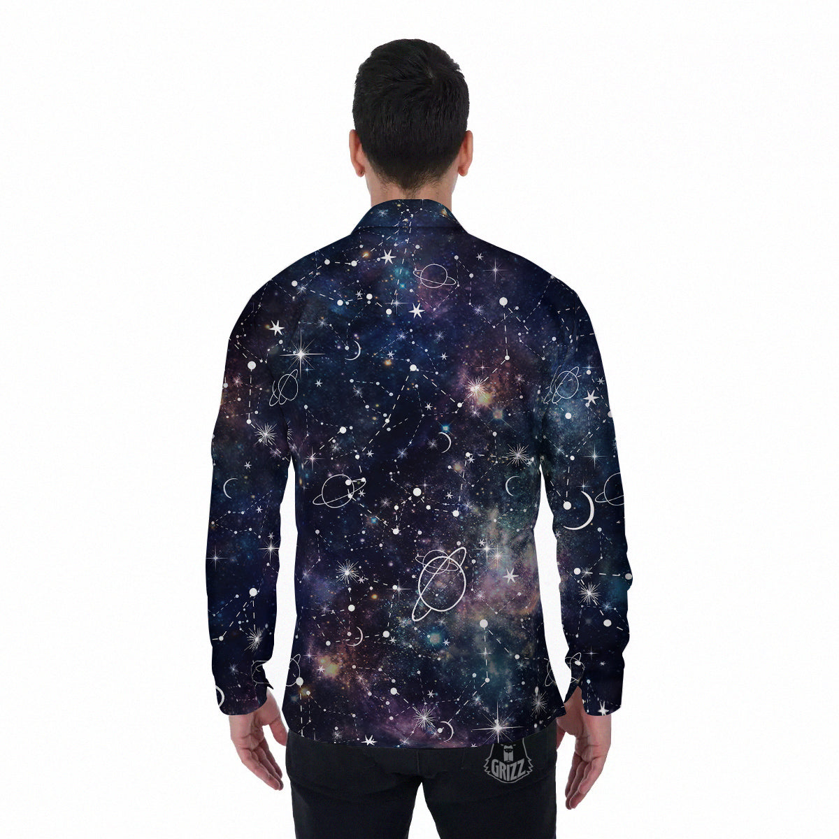 Space Constellation Galaxy Print Men's Long Sleeve Shirts-grizzshop