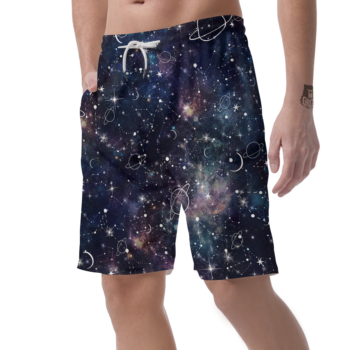 Space Constellation Galaxy Print Men's Shorts-grizzshop
