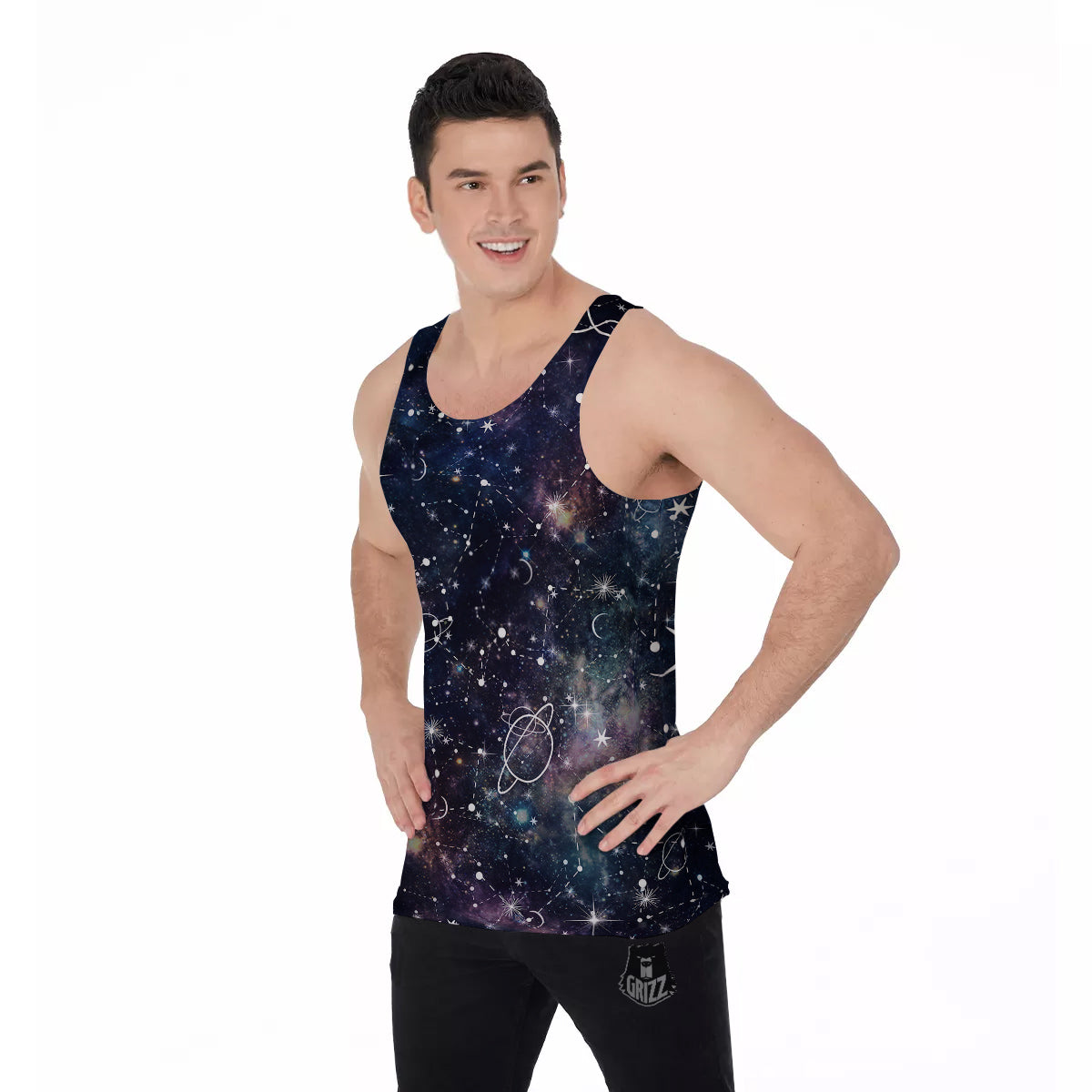 Space Constellation Galaxy Print Men's Tank Top-grizzshop