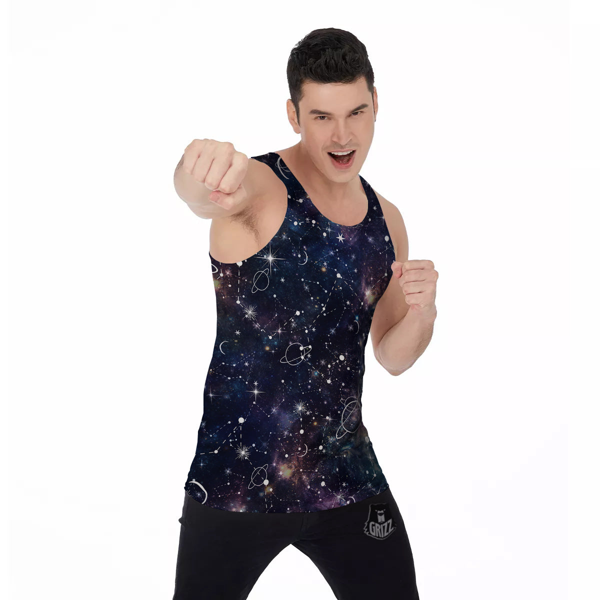 Space Constellation Galaxy Print Men's Tank Top-grizzshop