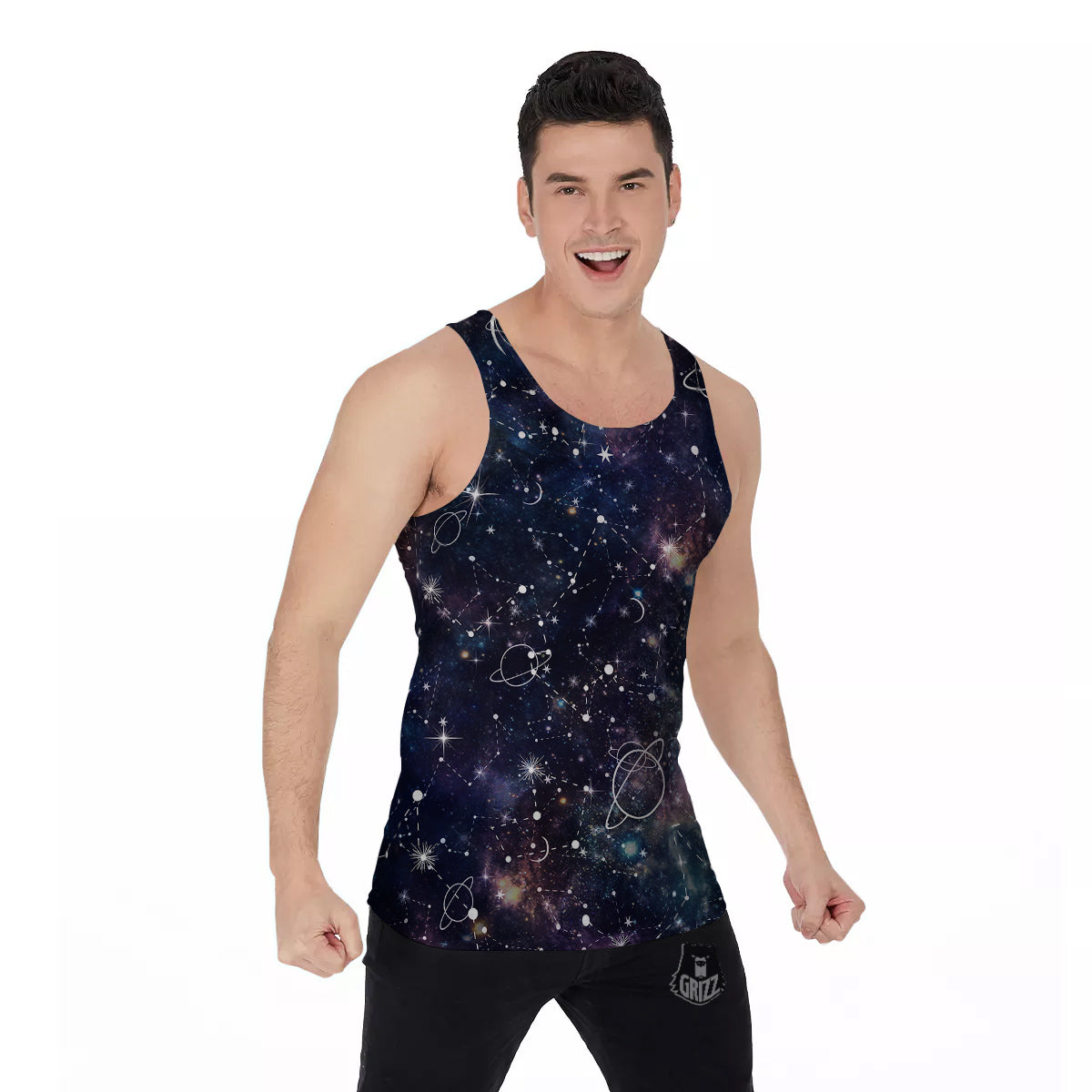 Space Constellation Galaxy Print Men's Tank Top-grizzshop