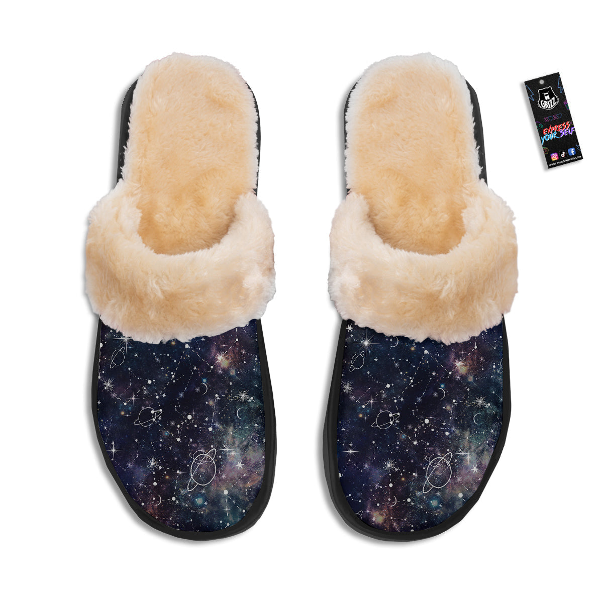 Space Constellation Galaxy Print Slippers-grizzshop
