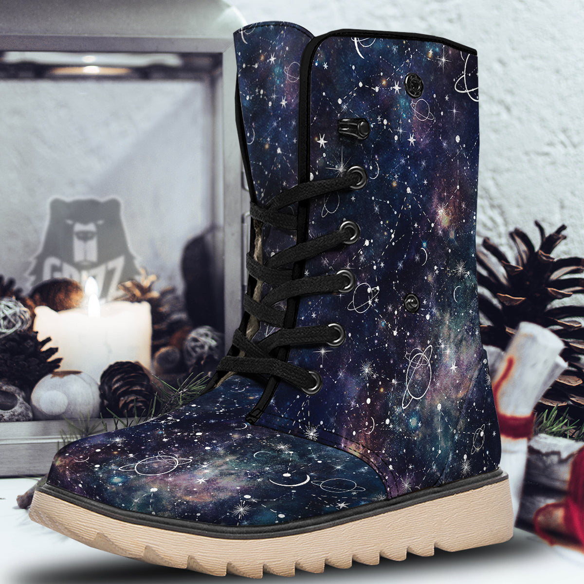 Space Constellation Galaxy Print Snow Boots-grizzshop