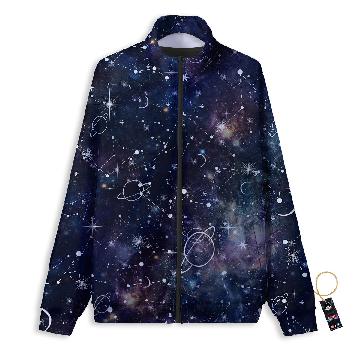 Space Constellation Galaxy Print Track Jacket-grizzshop