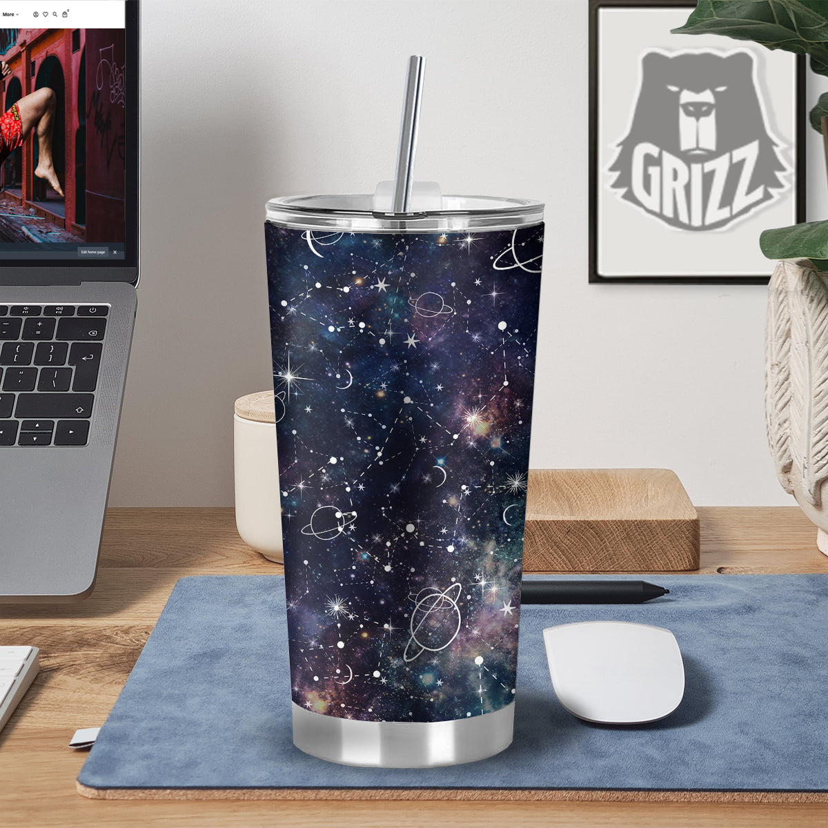 Space Constellation Galaxy Print Tumbler-grizzshop