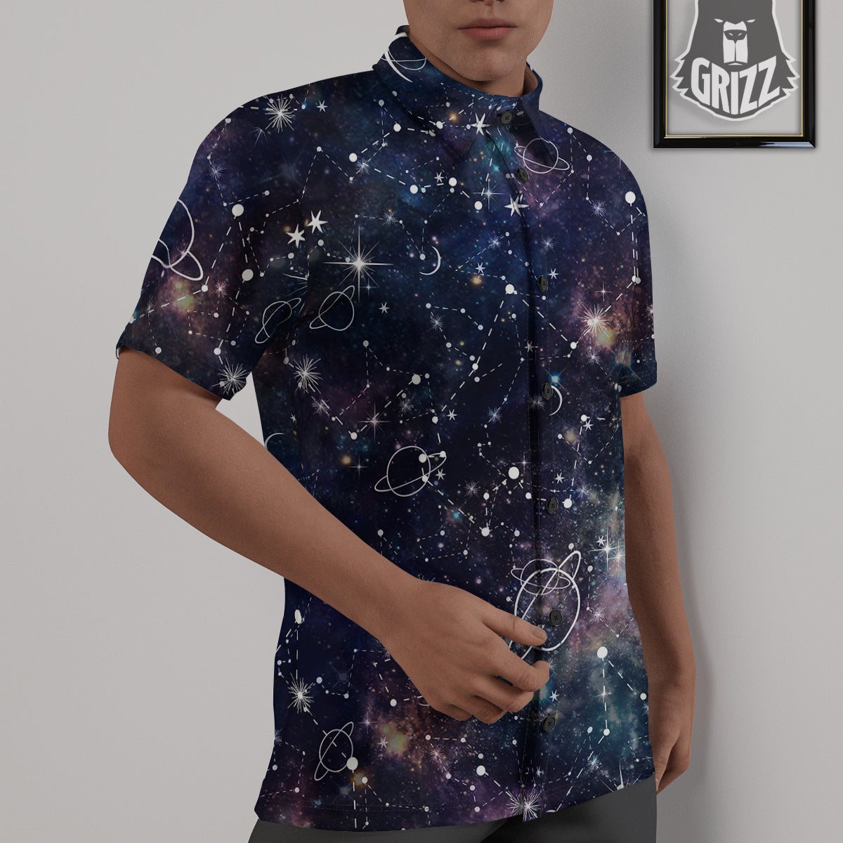 Space Constellation Galaxy Print Untucked Shirts-grizzshop