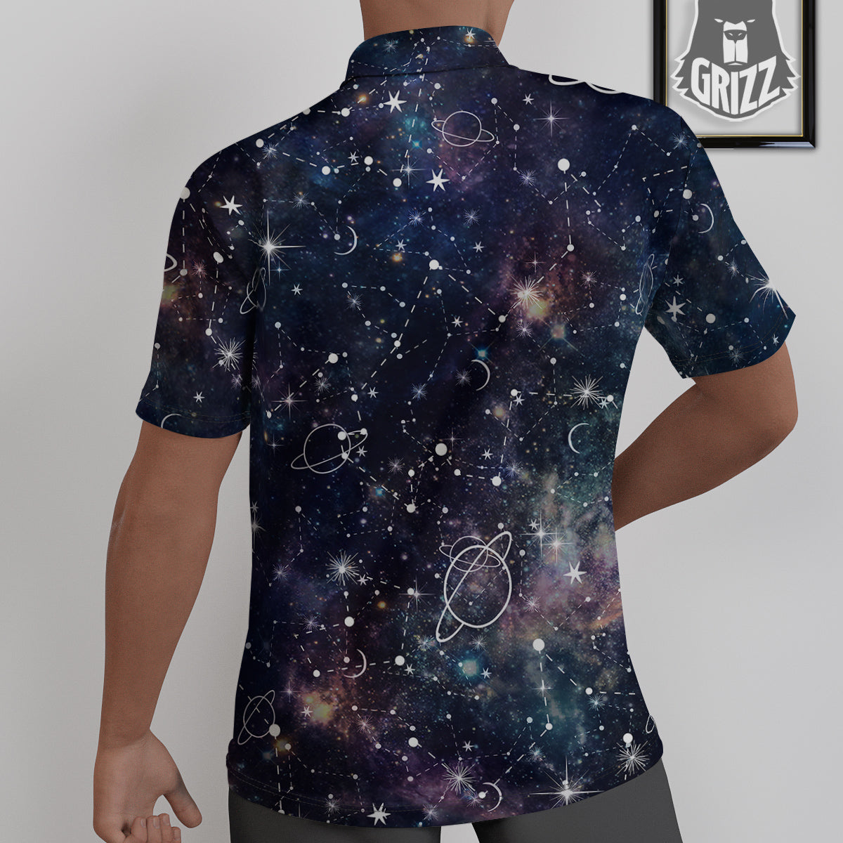Space Constellation Galaxy Print Untucked Shirts-grizzshop