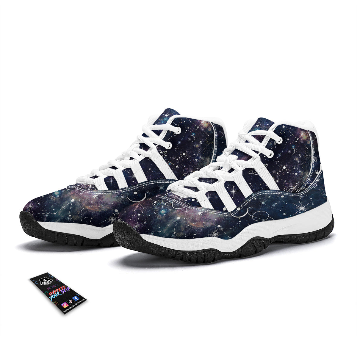 Space Constellation Galaxy Print White Bball Shoes-grizzshop