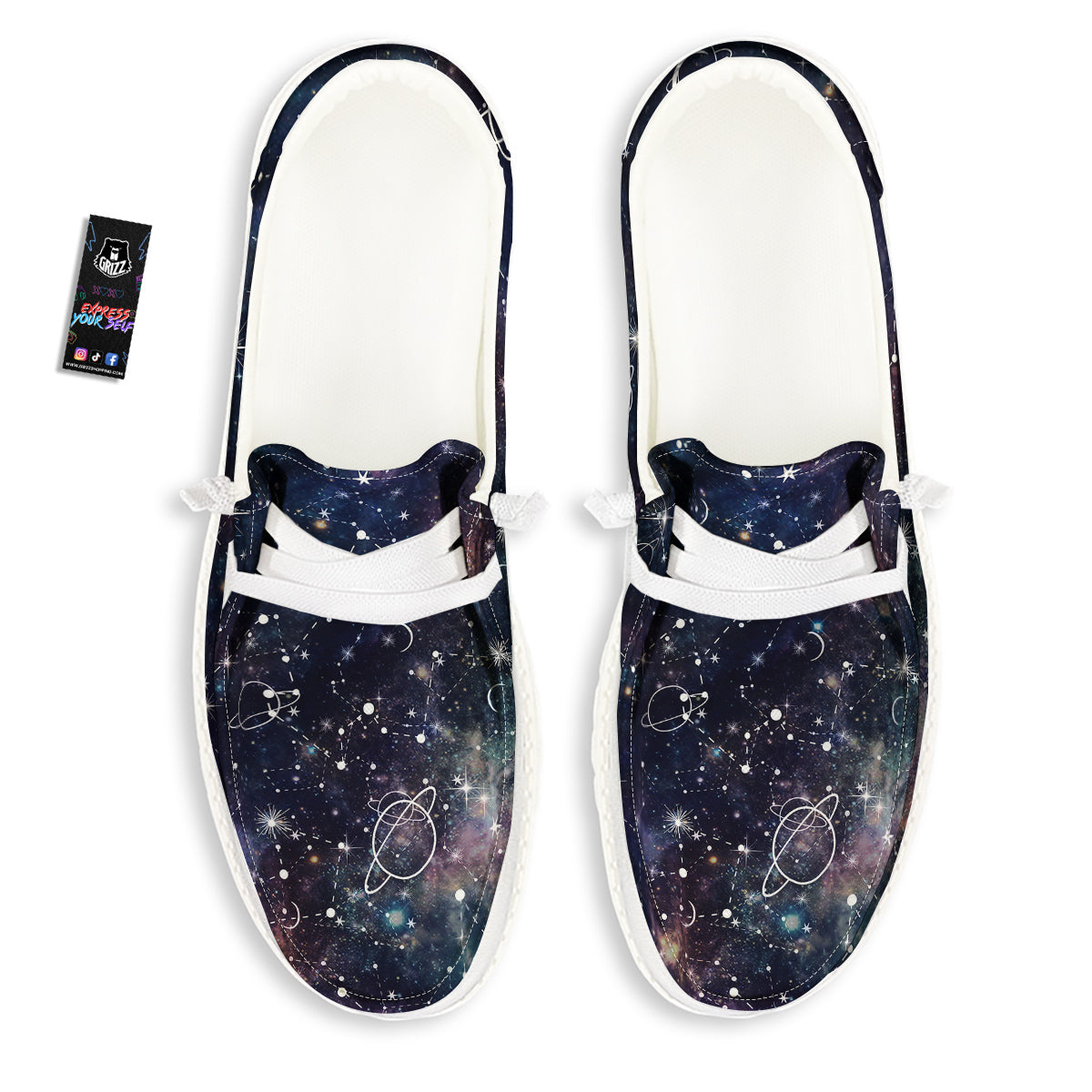 Space Constellation Galaxy Print White Loafers-grizzshop