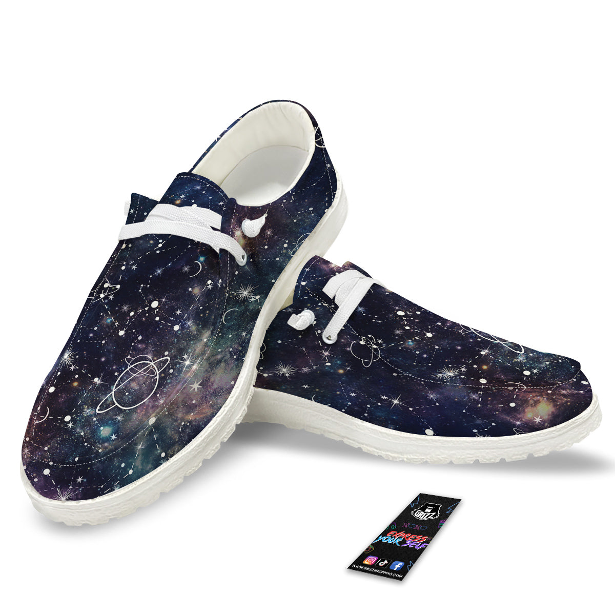 Space Constellation Galaxy Print White Loafers-grizzshop