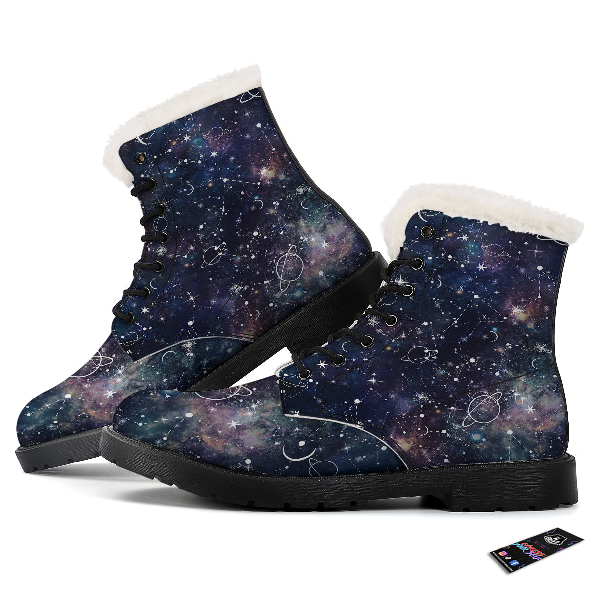 Space Constellation Galaxy Print Winter Boots-grizzshop