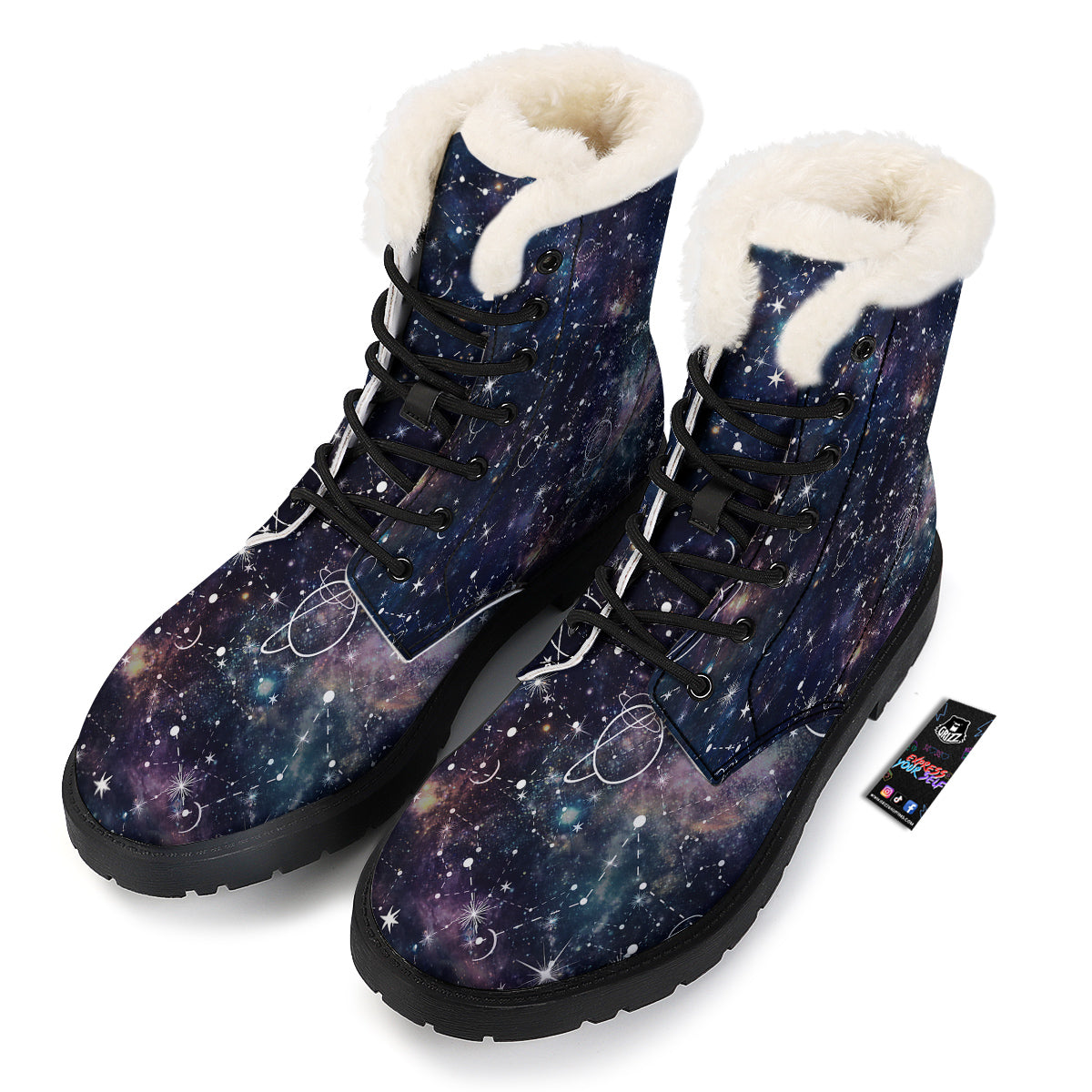 Space Constellation Galaxy Print Winter Boots-grizzshop