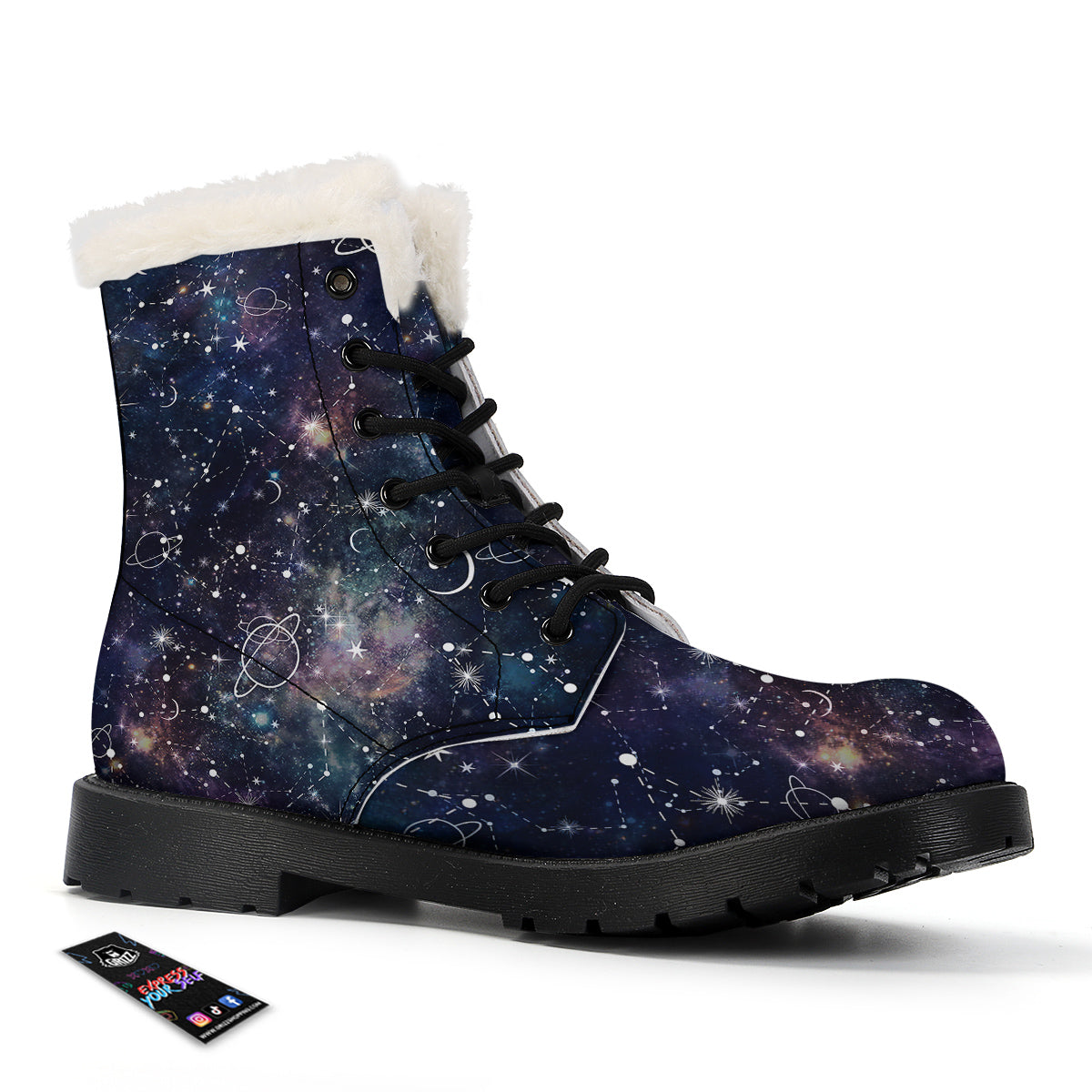 Space Constellation Galaxy Print Winter Boots-grizzshop