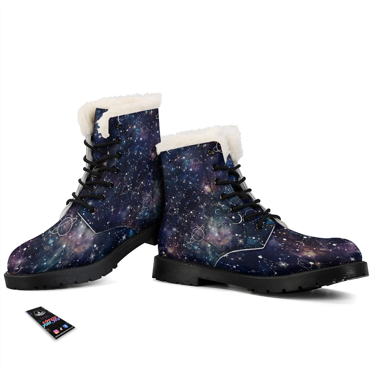 Space Constellation Galaxy Print Winter Boots-grizzshop