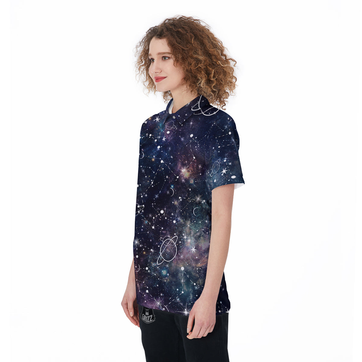 Space Constellation Galaxy Print Women's Golf Shirts-grizzshop