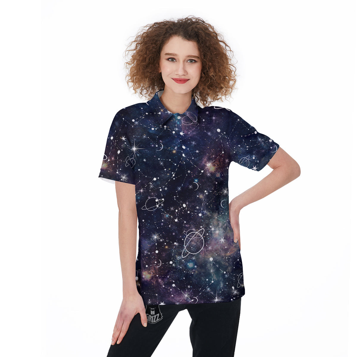 Space Constellation Galaxy Print Women's Golf Shirts-grizzshop
