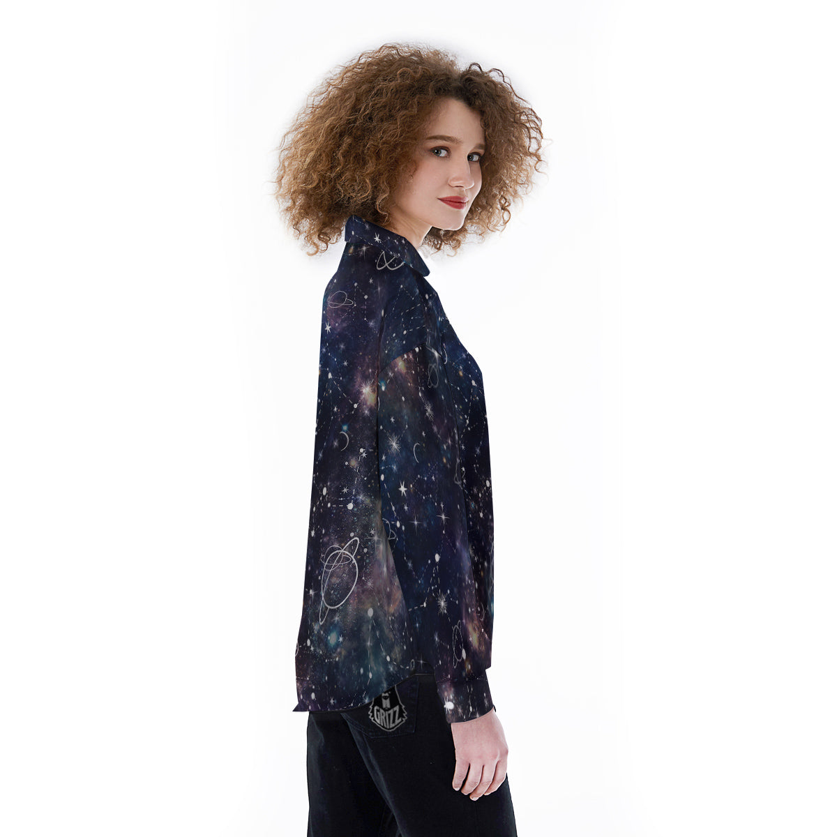 Space Constellation Galaxy Print Women's Long Sleeve Shirts-grizzshop