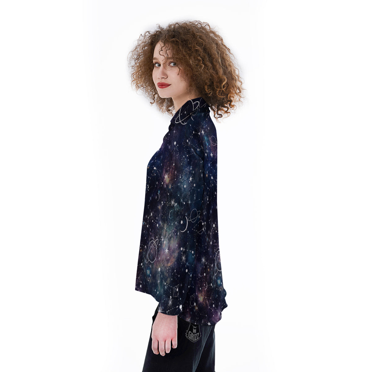 Space Constellation Galaxy Print Women's Long Sleeve Shirts-grizzshop