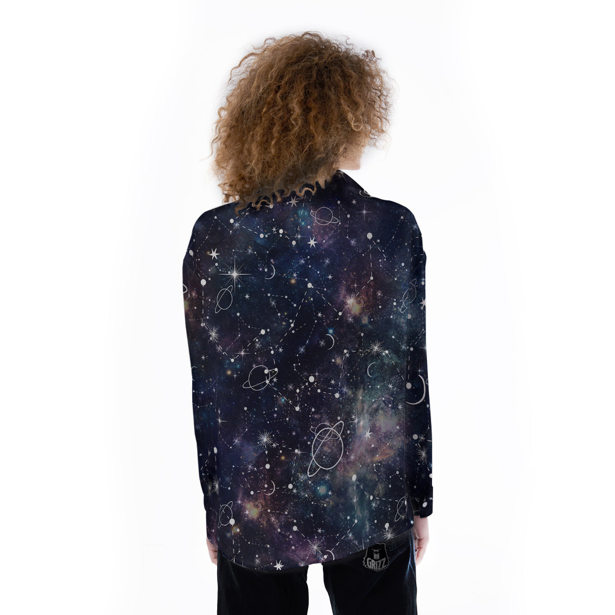 Space Constellation Galaxy Print Women's Long Sleeve Shirts-grizzshop
