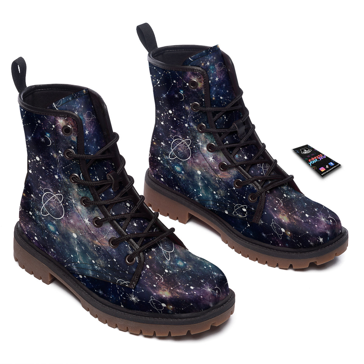 Space Constellation Galaxy Print Work Boots-grizzshop