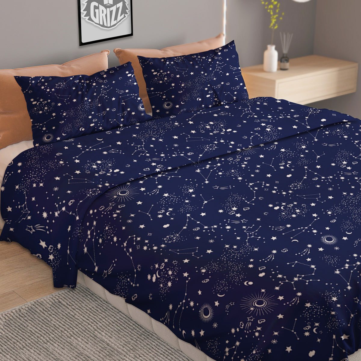 Space Constellation Print Pattern Duvet Cover Bedding Set-grizzshop