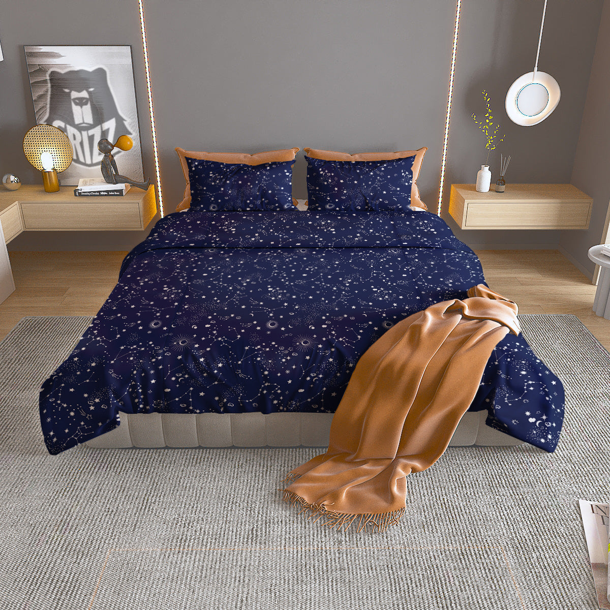 Space Constellation Print Pattern Duvet Cover Bedding Set-grizzshop