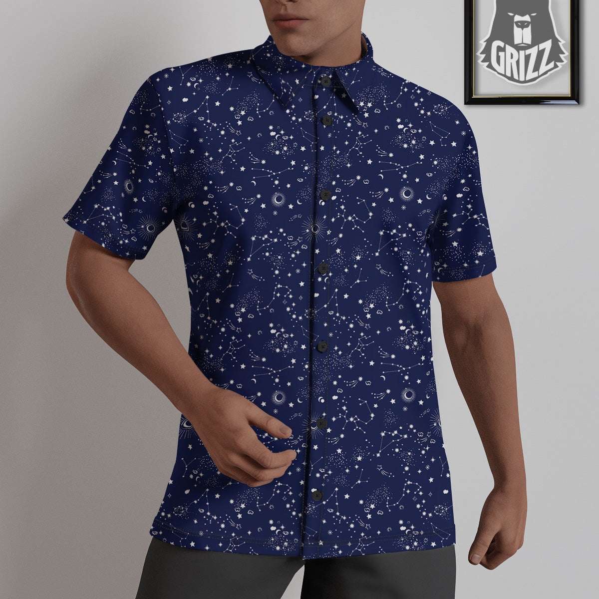 Space Constellation Print Pattern Untucked Shirts-grizzshop