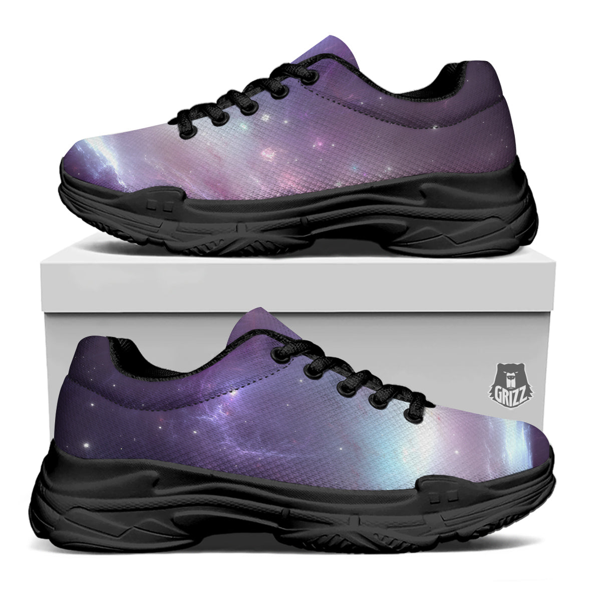 Space Cosmic Print Black Chunky Shoes-grizzshop
