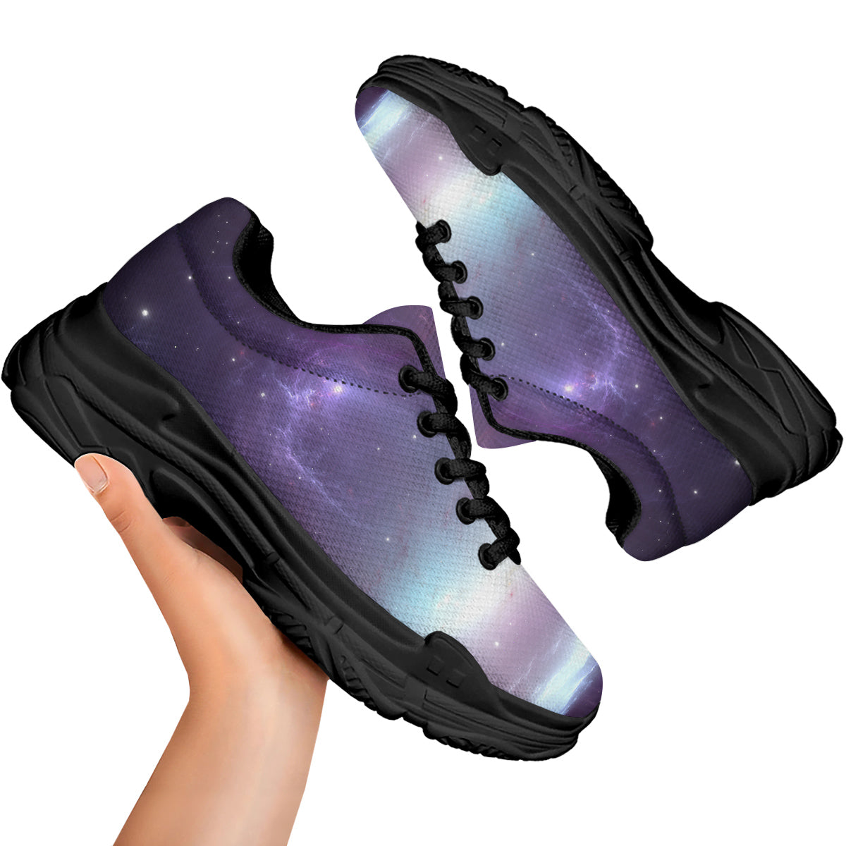 Space Cosmic Print Black Chunky Shoes-grizzshop