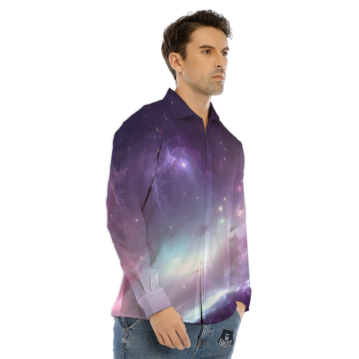 Space Cosmic Print Men's Dress Shirts-grizzshop