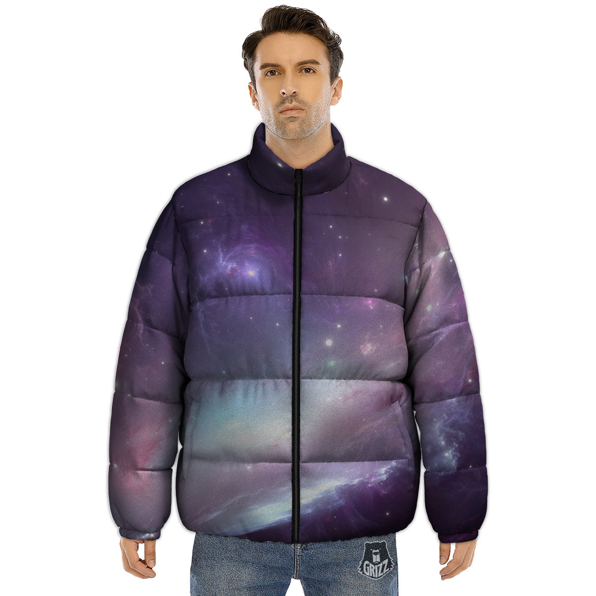 Space Cosmic Print Puffer Jacket-grizzshop
