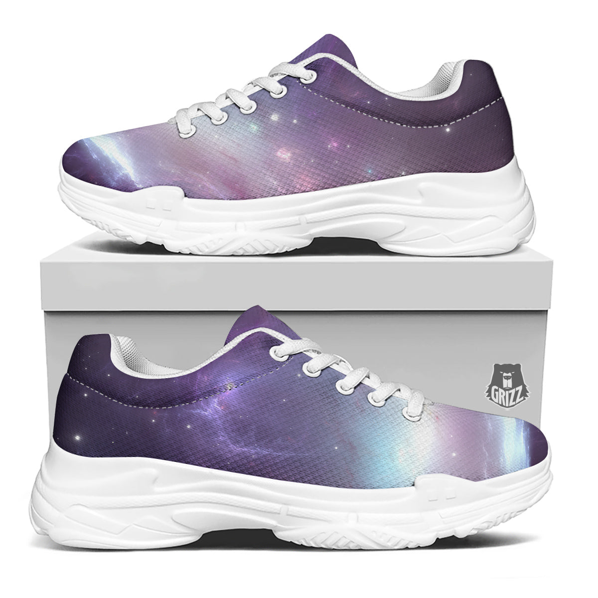 Space Cosmic Print White Chunky Shoes-grizzshop
