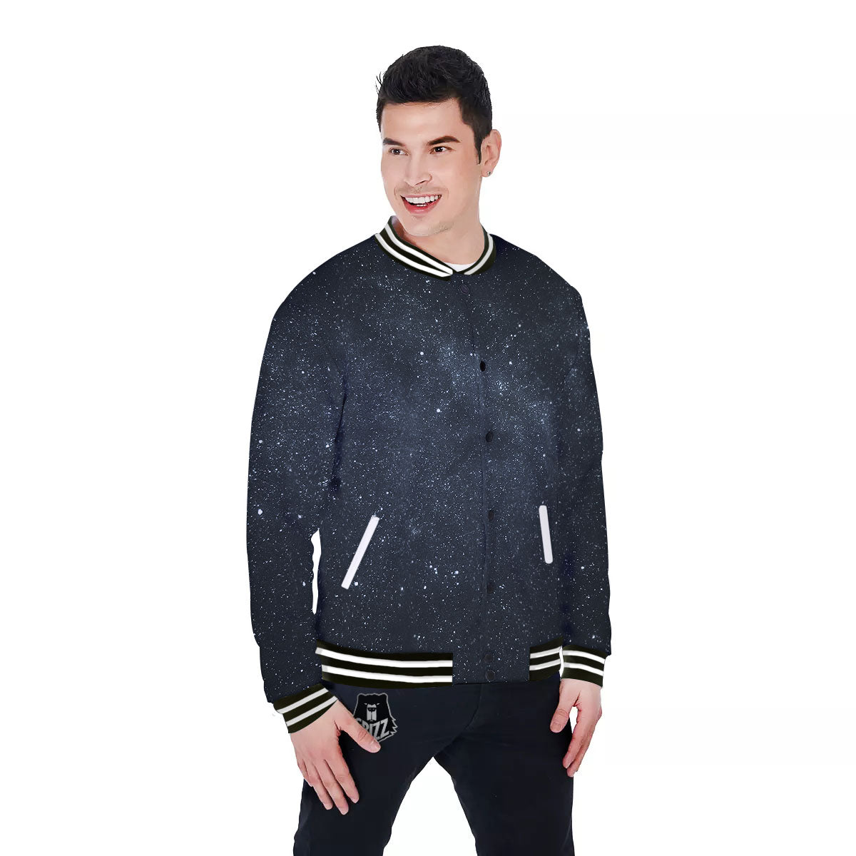 Space Dark Print Baseball Jacket-grizzshop