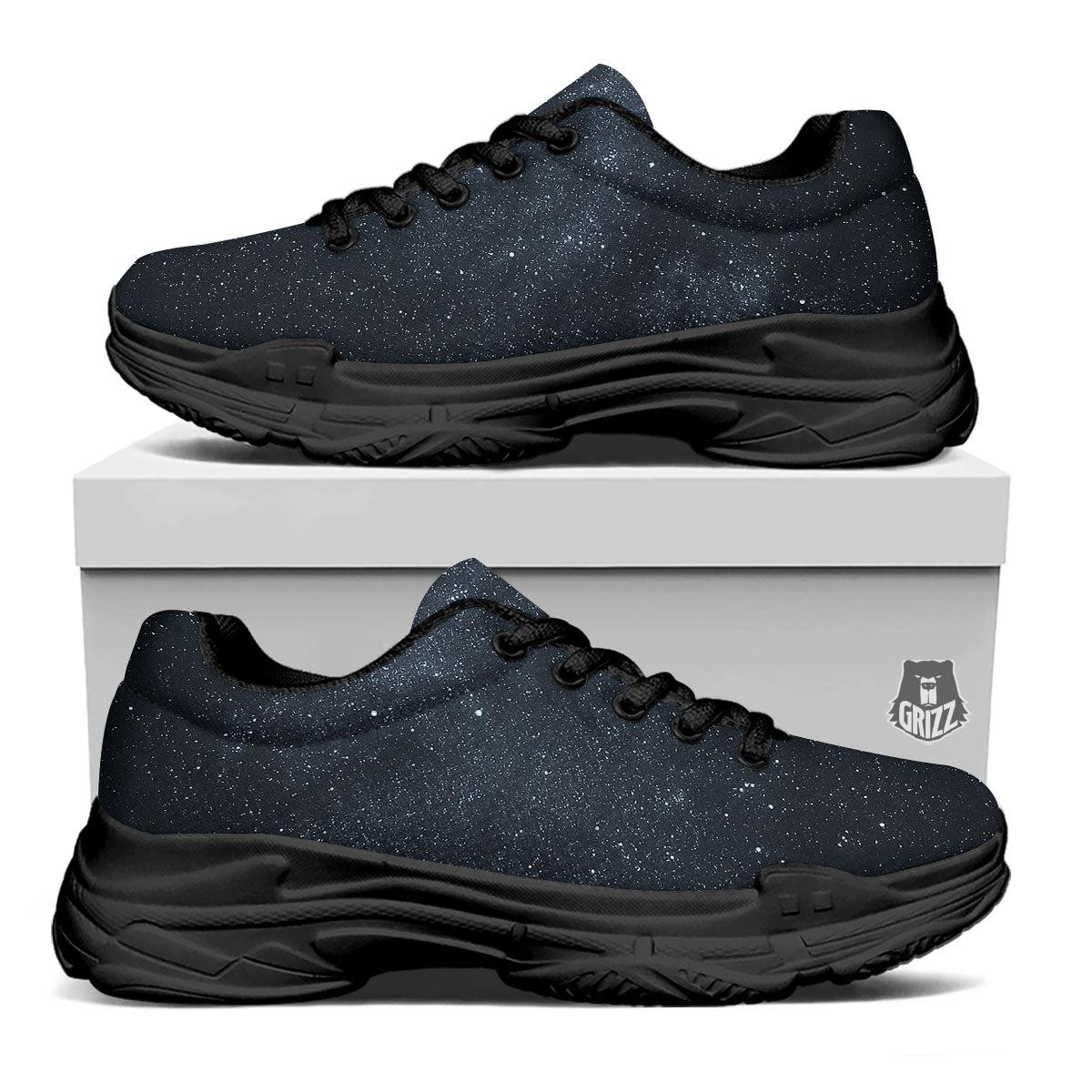 Space Dark Print Black Chunky Shoes-grizzshop